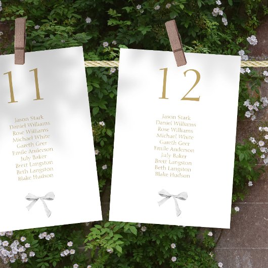 White Ribbon Wedding Tischnummer & Seating Card