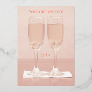 White Rings Rose Gold 50. Hochzeitstag Folieneinladung