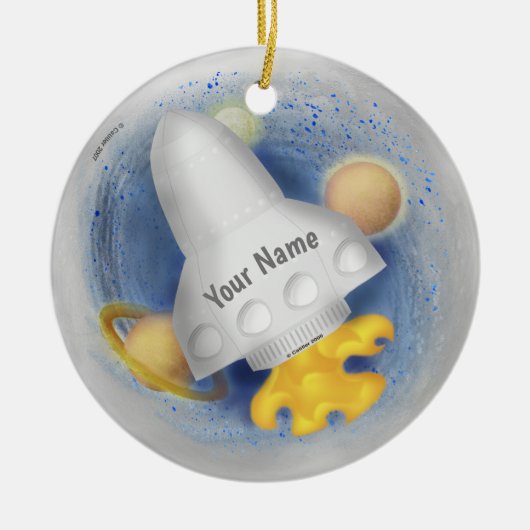 White Rocketship Keramik Ornament (Vorne)