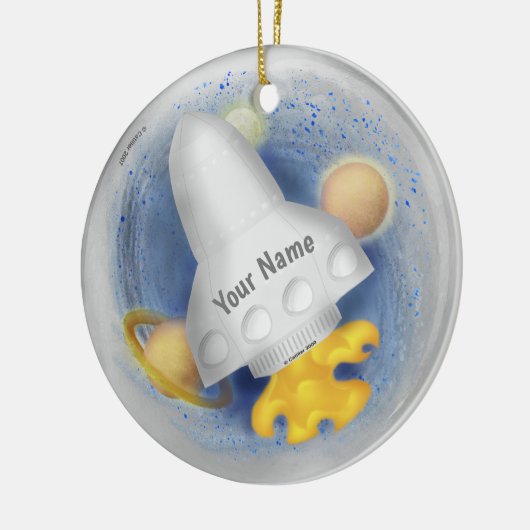 White Rocketship Keramik Ornament (Links)