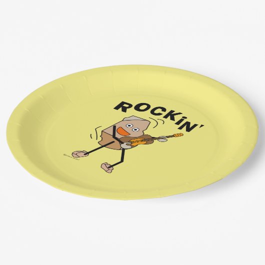 White Rockin' Guitar Pappteller (Schrägansicht)