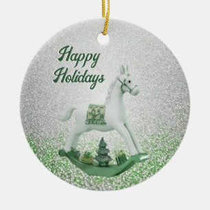 White Rocking Horse Green Weihnachtsfeiertag Keramik Ornament