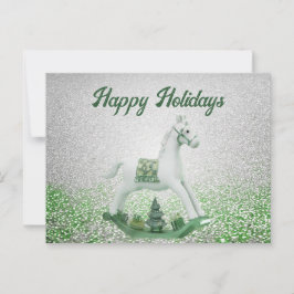 White Rocking Horse Green Weihnachtsfeiertag Postkarte