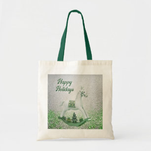 White Rocking Horse Green Weihnachtsfeiertag Tragetasche
