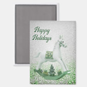 White Rocking Horse Green Weihnachtsmagnet Magnet (Vorderseite/Rückseite)