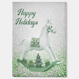 White Rocking Horse Green Weihnachtsmagnet Magnet