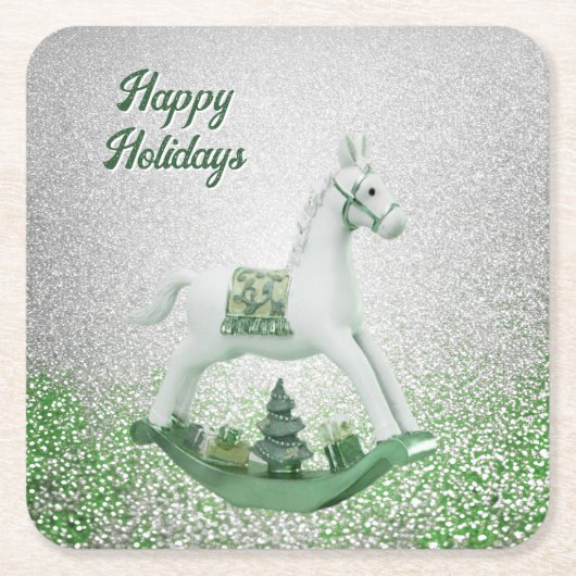 White Rocking Horse Grünbuch Weihnachtsgeschichte  Rechteckiger Pappuntersetzer (Vorderseite)