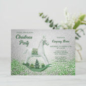 White Rocking Horse Grüne Weihnachtsfeier Einladung (Stehend Vorderseite)
