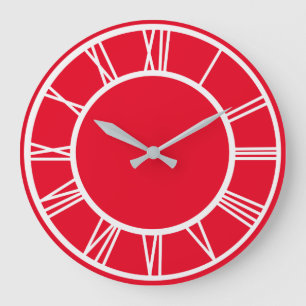 White Roman Numeral Border Pattern Red Round Große Wanduhr