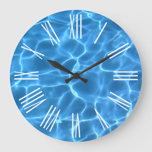 White Roman Numerres Aqua Blue Pool Große Wanduhr (Vorderseite)