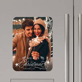 White Romantic Calligraphy Frohe Weihnachten Foto Magnet