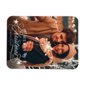 White Romantic Calligraphy Frohe Weihnachten Foto Magnet (Horizontal)