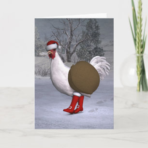 White Rooster Santa Claus Feiertagskarte