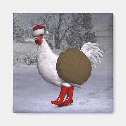 White Rooster Santa Claus Magnet (Vorne)