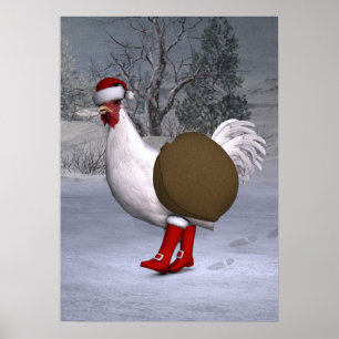 White Rooster Santa Claus Poster