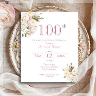 White Rose | 100. Geburtstag Einladung