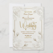 White Rose 3D Paper Cut Effect Faux Gold Wedding Einladung (Vorderseite)