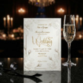 White Rose 3D Paper Cut Effect Faux Gold Wedding Einladung