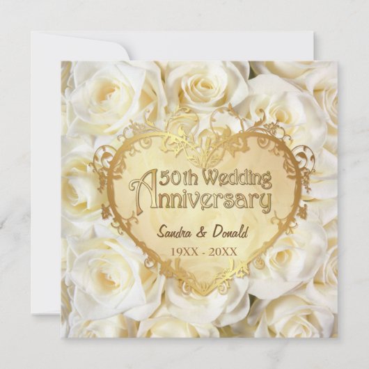 White Rose 50. Hochzeitstag Einladung (Vorderseite)