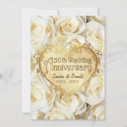 White Rose 50. Hochzeitstag Einladung (Vorderseite)
