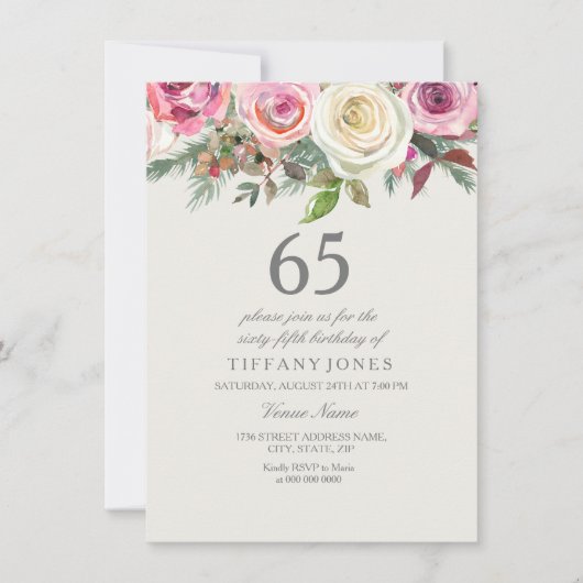 White Rose 65. 66. 67. 68. 69. Geburtstag Einladung (Vorderseite)