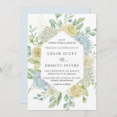 White Rose and Blue Hydrangea Wedding Einladung (Vorne/Hinten)