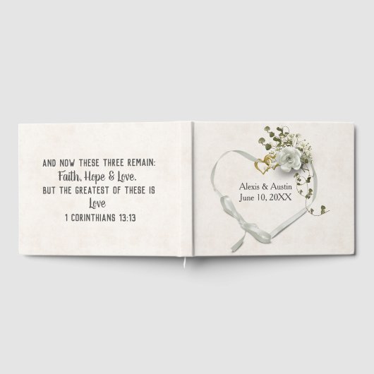 White Rose and Heart With Scripture Verse Gästebuch (Voll)