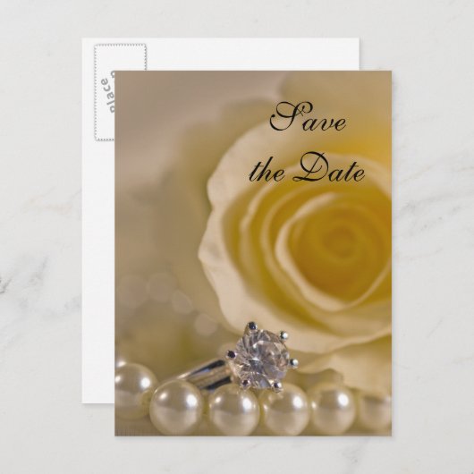 White Rose and Pearls Wedding Save the Date Ankündigungspostkarte (Vorne/Hinten)