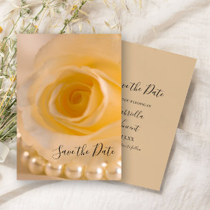 White Rose and Pearls Wedding Save the Date Einladung