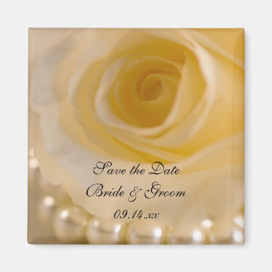 White Rose and Pearls Wedding Save the Date Magnet (Vorne)