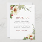 White Rose and Wild Strawberry Wedding Dankeskarte (Vorderseite)