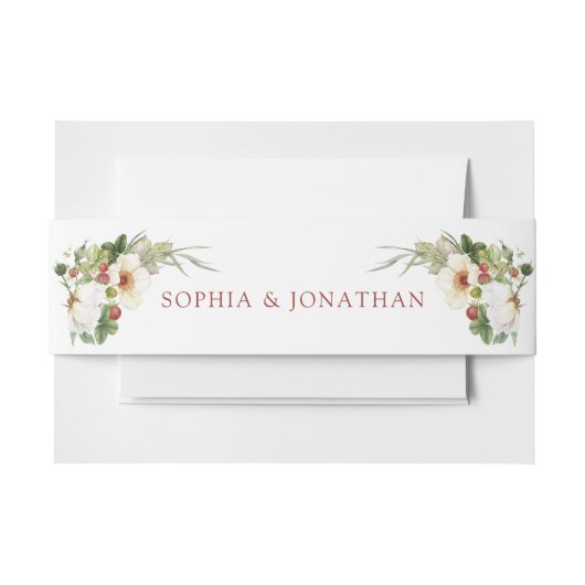 White Rose and Wild Strawberry Wedding Einladungsbanderole (Vorderseite Beispiel)