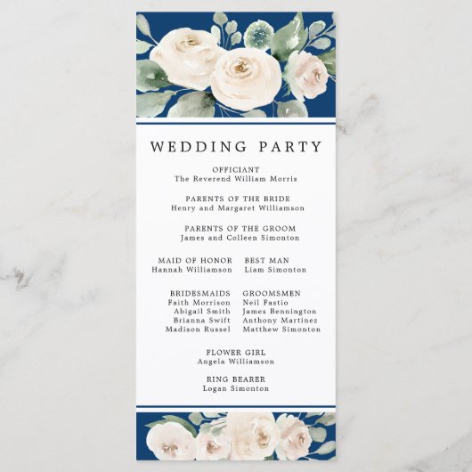 White Rose auf Blue Wedding Programm (Rückseite)