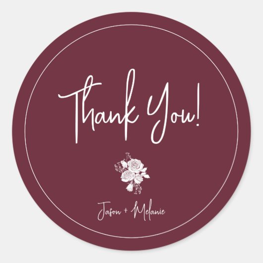 White Rose auf Burgund Danke, dass ihr Sticker (Vorderseite)