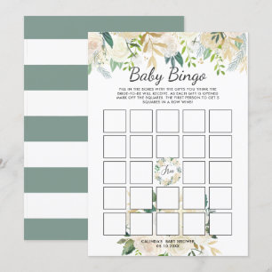 White Rose   Baby Shower Bingo Game Einladung