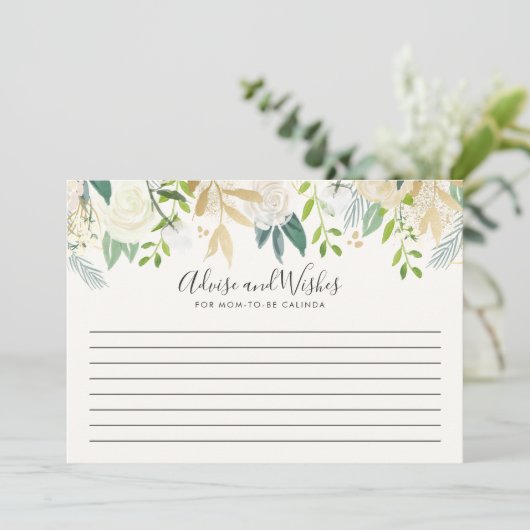 White Rose | Babyparty | Beratung und Wünsche Einladung (Stehend Vorderseite)