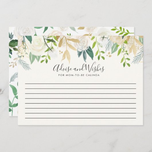 White Rose | Babyparty | Beratung und Wünsche Einladung (Vorne/Hinten)