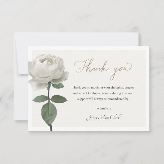 White Rose Beerdigung & Beileid Dankeschön Note Ca Dankeskarte (Vorderseite)