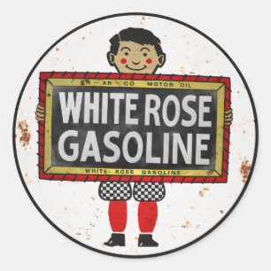 White Rose Benzin Schild verrostete Version Runder Aufkleber