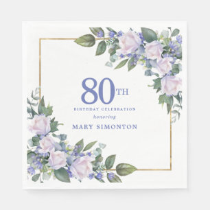 White Rose Blue Floral Custom 80. Geburtstagsparty Serviette