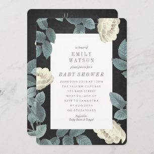 White Rose Blume Chalkboard Kinderdusche einladen Einladung