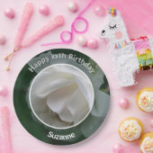 White Rose Blume Personalisiert Happy Birthday Pappteller (Party)