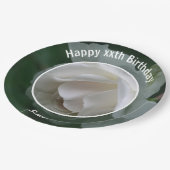 White Rose Blume Personalisiert Happy Birthday Pappteller (Schrägansicht)