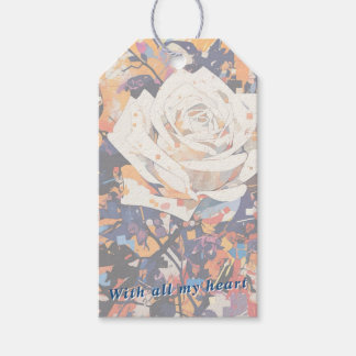 White Rose Botanical Acrylic Painted Floral Geschenkanhänger