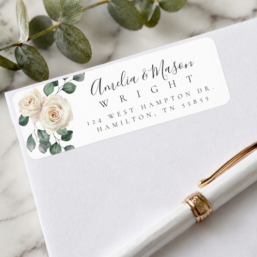 White Rose Botanical Wedding Return Address