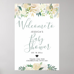 White Rose Bouquet   Babydusche   Begrüßung Poster