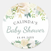 White Rose Bouquet | Babydusche Runder Aufkleber (Vorderseite)