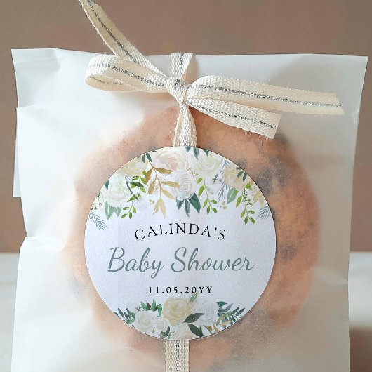 White Rose Bouquet | Babydusche Runder Aufkleber