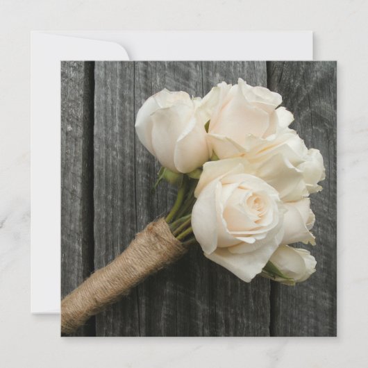 White Rose Bouquet & Barnwood Wedding Einladung (Vorderseite)