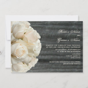 White Rose Bouquet & Barnwood Wedding Einladung